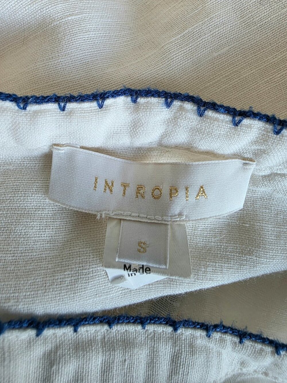 Anthropologie Intropia Embroidered Cross Stitch Fruit Top Linen Blend Boxy Sz S - Picture 6 of 8